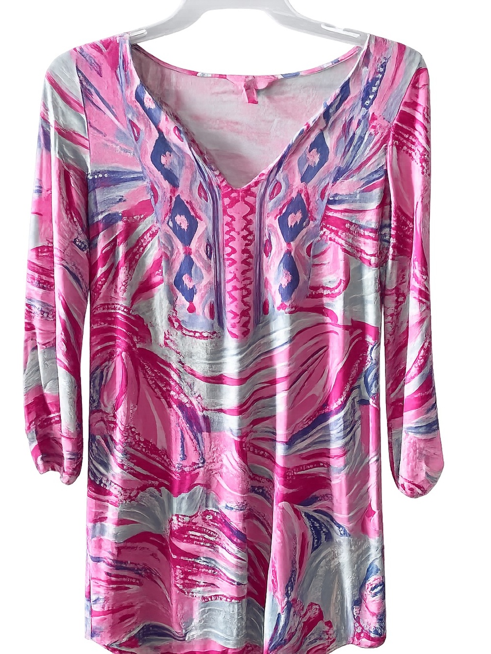 Lilly Pulitzer XS Pink Blue Tunic Top Coastal Resort Boho Beachy